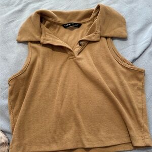 SHEIN Tan Ribbed Polo Crop Top